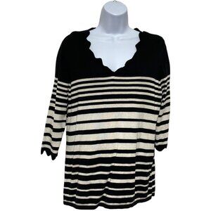Women's Plus Size 1X Pullover Sweater V-Neck Striped Design By-Roz & Ali